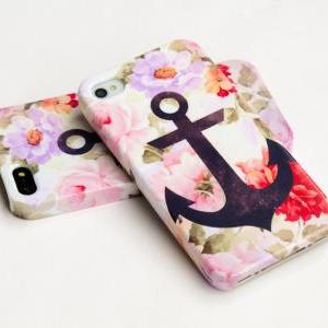 Iphone 5 - Anchor On Vintage Floral Iphone Case,..
