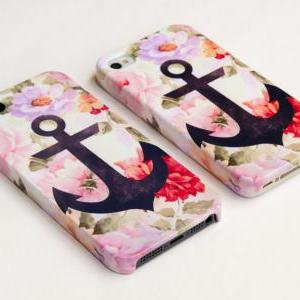 Iphone 5 - Anchor On Vintage Floral Iphone Case,..